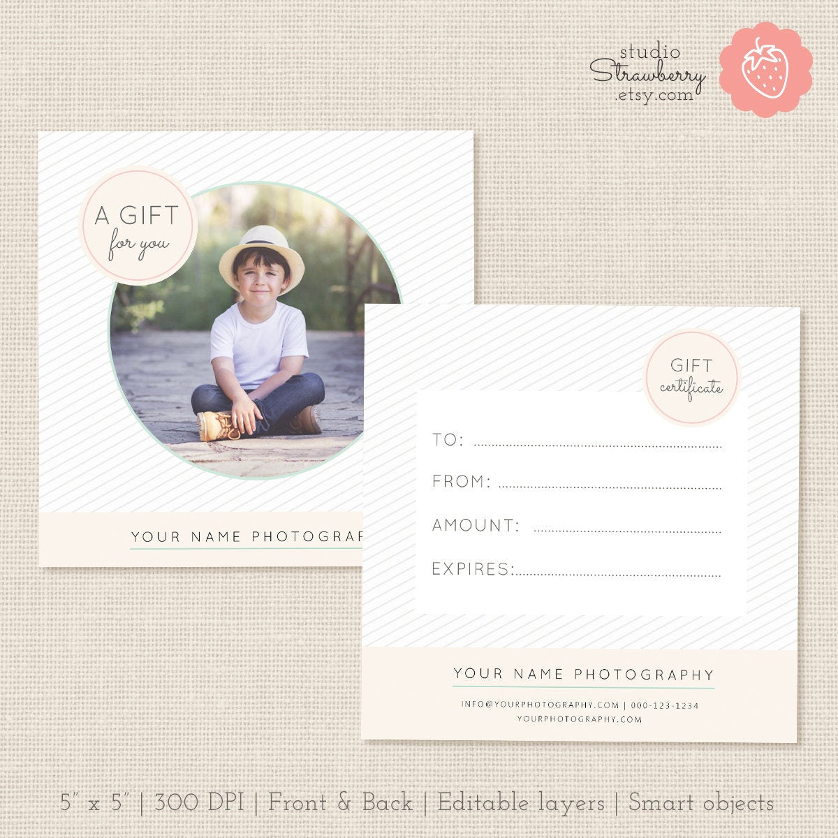 Photography Gift Certificate Template, Photo Gift Card, Printable, Photoshop Template, Photography Marketing Set, Kit, PSD, Photographers