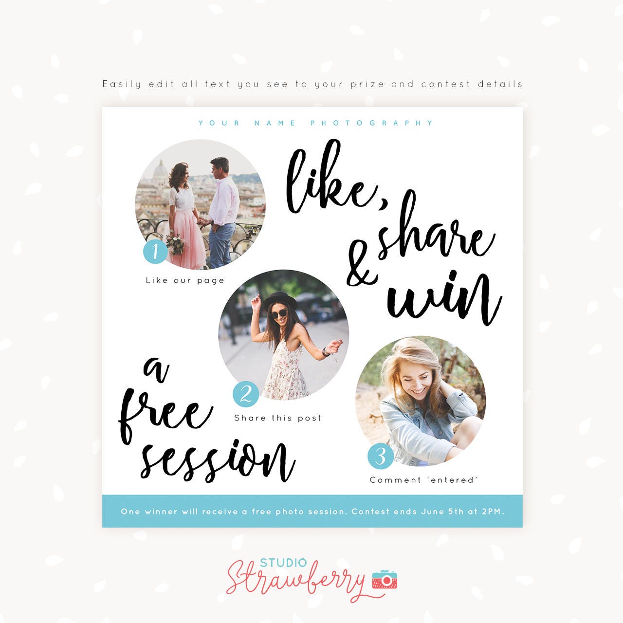 Facebook Template, Social Media Templates for photographers, Instagram Template, Photography marketing, Share and win, Competition