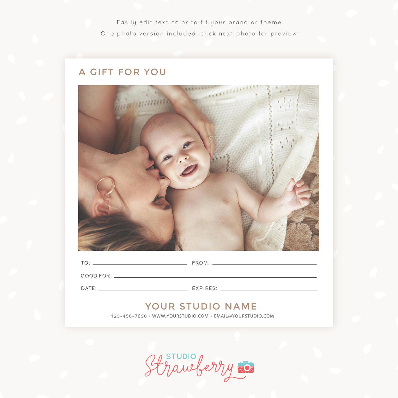 Gift Certificate Template, Photo Gift Card, Printable, Photoshop Template, Photography Gift Certificate, PSD, Square, Collage, One sided