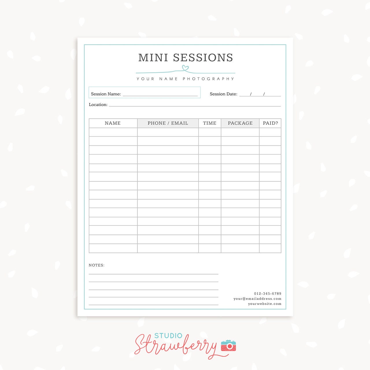 Mini sessions sign up form, Photography Forms, Mini Session Booking Form For Photographer, Photoshop Template for Photographer, Registration