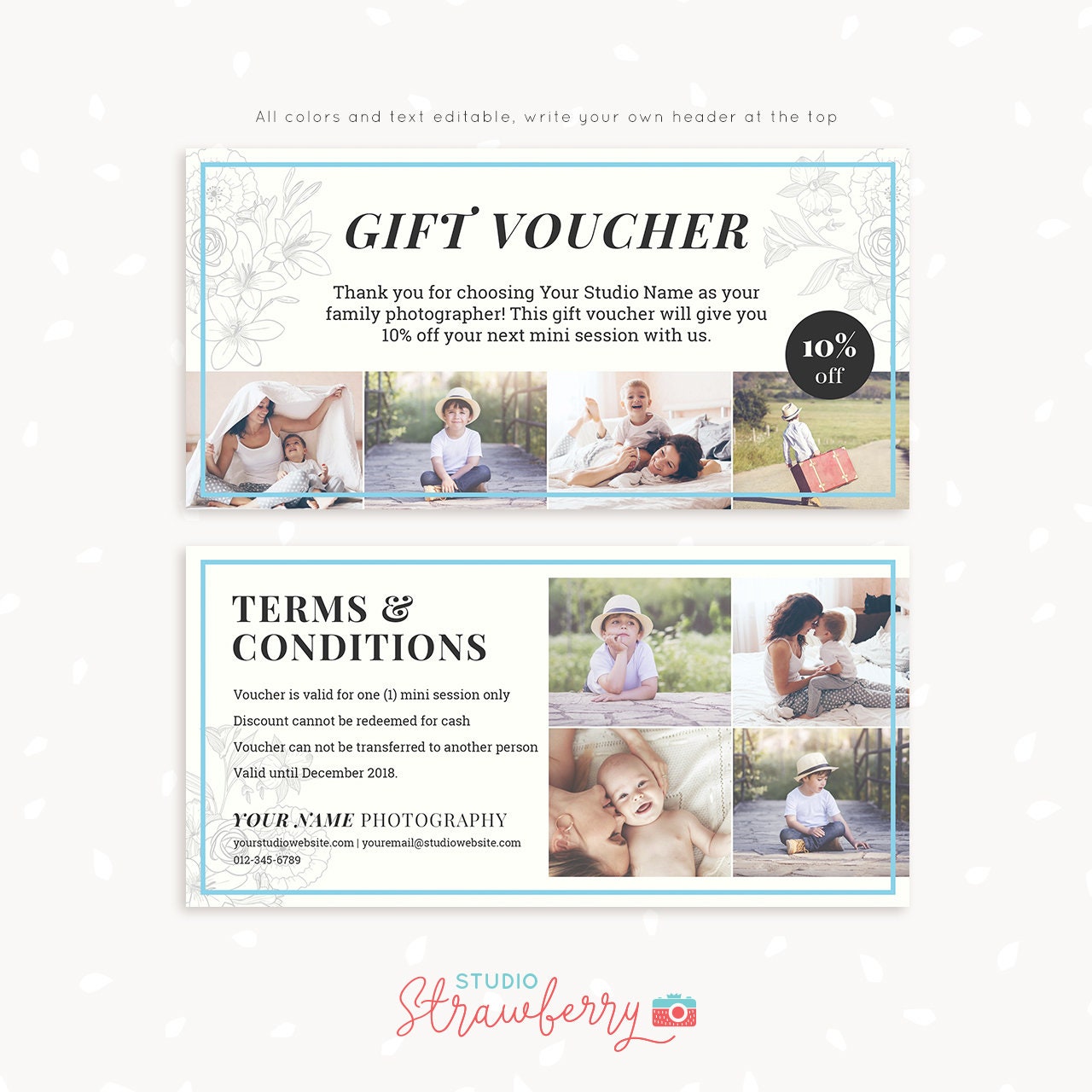 Gift voucher template, Gift voucher printable, Gift voucher download, Photography voucher, Photographer, Card, Discount, Sale, Marketing