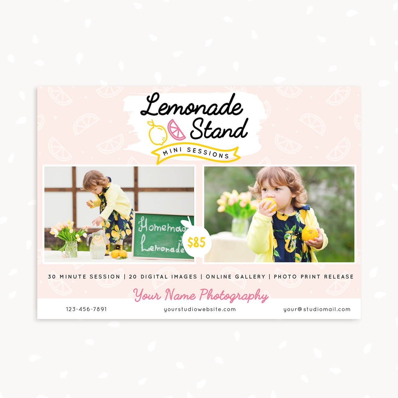 Lemonade stand mini session template 7x5", Lemonade mini sessions, Marketing Board, Photoshop Template, Summer photography, summer sessions