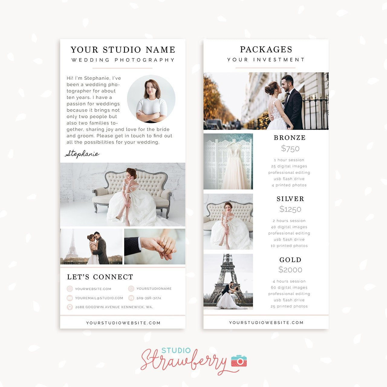 Wedding Photography Rack card template - photography brochure template 3.67" x 8.5", pamphlet, long photography flyer moo, long flyer design