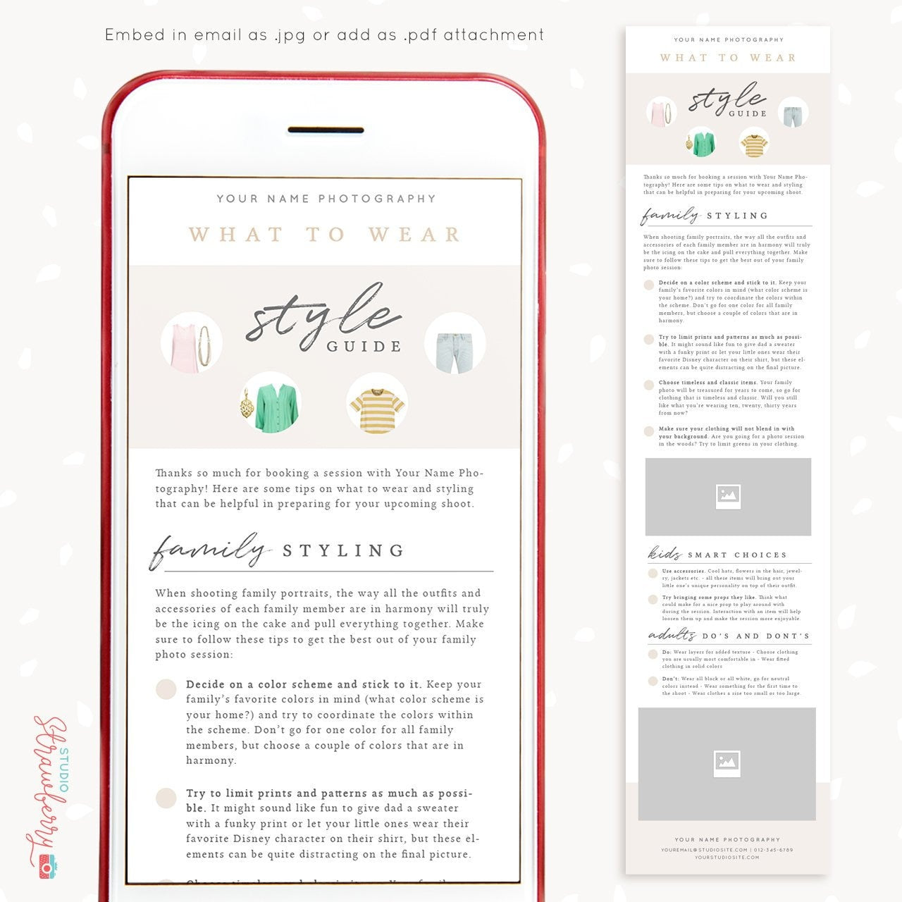 Style guide for photographers, Email Newsletter Template, Photography Style Guide Template, What to wear guide photography, Wardrobe tips