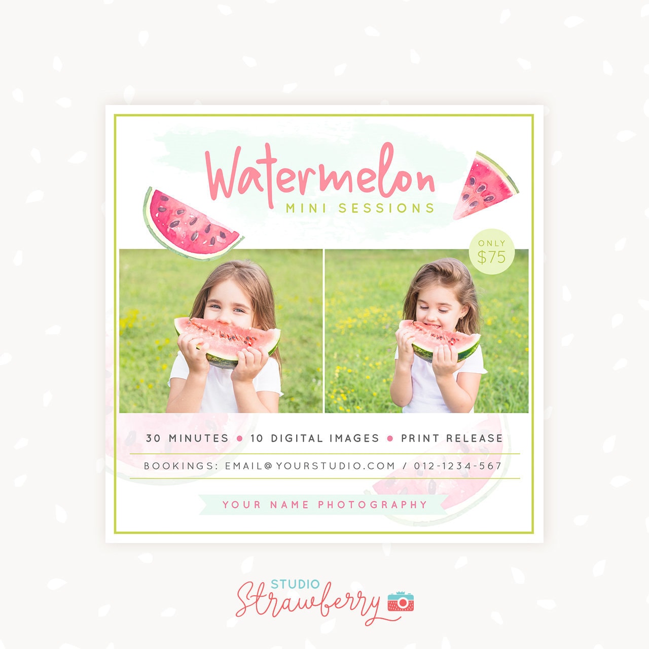Watermelon Mini Session Template, Watermelon Mini Sessions, Watermelon Marketing Board, Photoshop Template, Summer Photography Marketing
