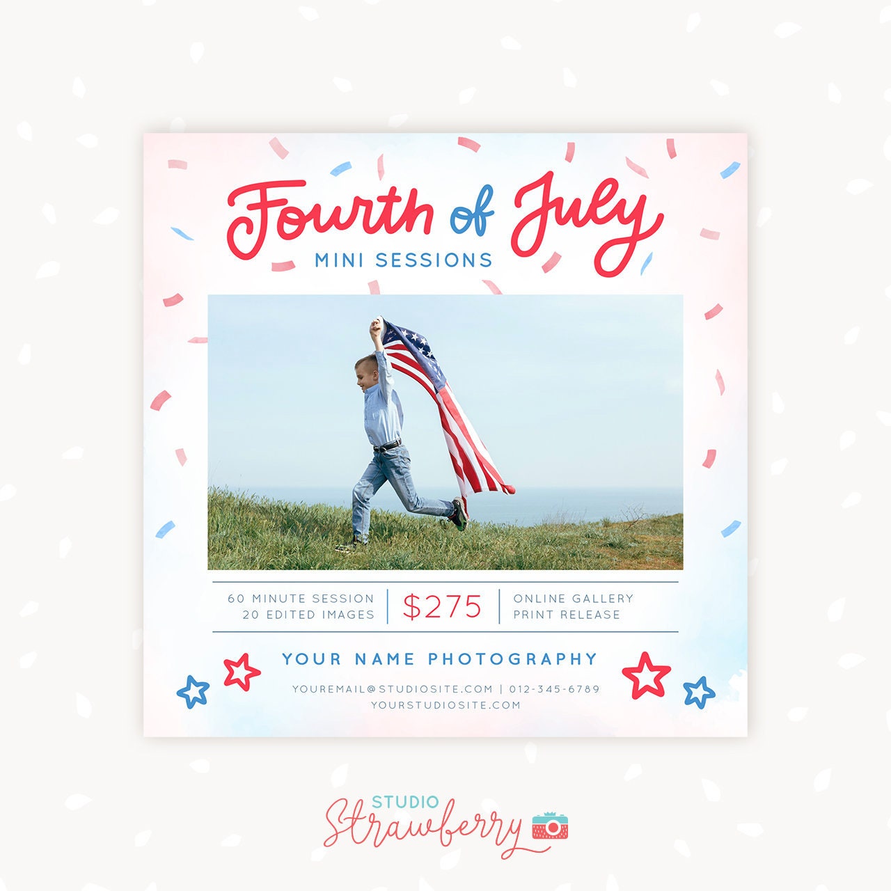 Fourth of July Mini Sessions Template, 4th of July minis, Independence Day, Marketing Board, Mini Session, 4th of July, Patriotic, USA