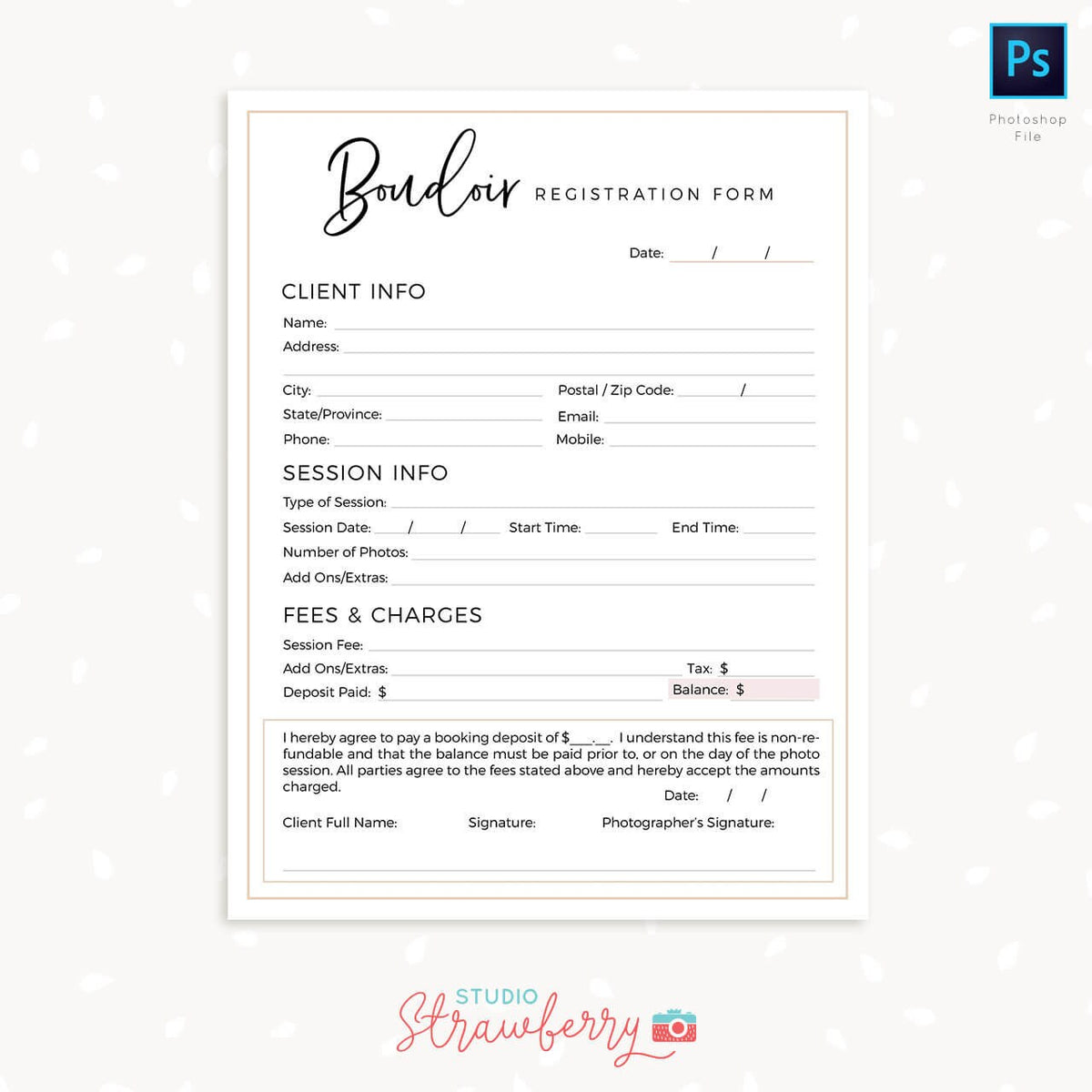 Boudoir Registration Form, Boudoir Booking Form For Photographer, Boudoir photography sign up form, Boudoir sessions registration form