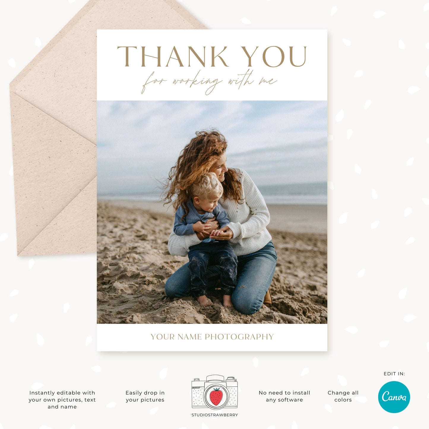 Thank You Note Photographer to Client, Thank You Letter Photographer Client, Thank You Card, 5x7 Thank You Card, Editable thank you card c09