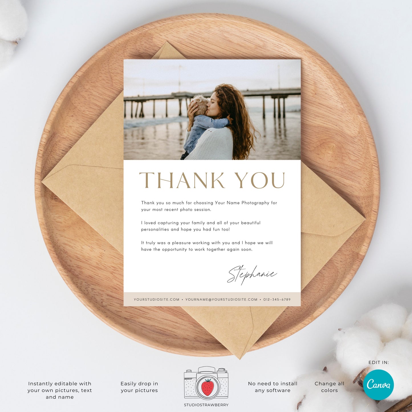 Thank You Note Photographer to Client, Thank You Letter Photographer Client, Thank You Card, 5x7 Thank You Card, Editable thank you card c09
