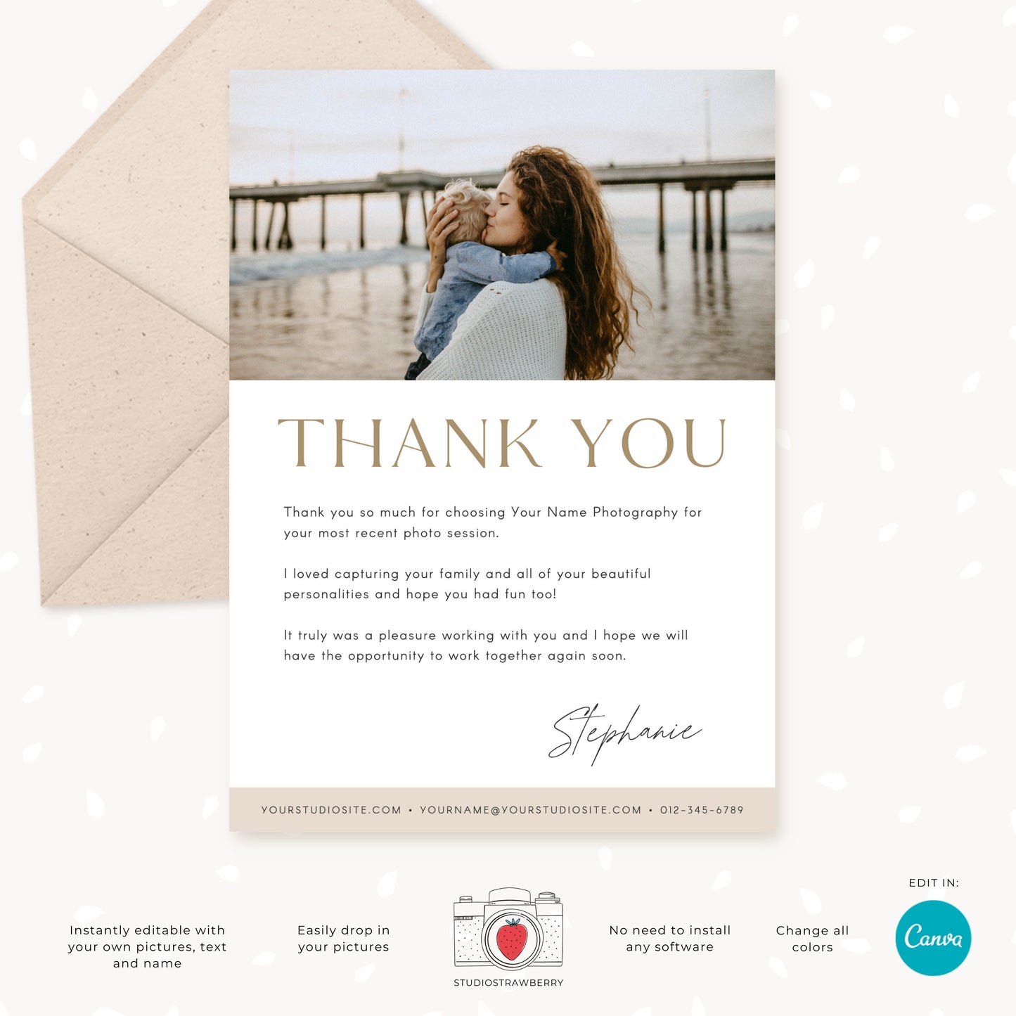 Thank You Note Photographer to Client, Thank You Letter Photographer Client, Thank You Card, 5x7 Thank You Card, Editable thank you card c09