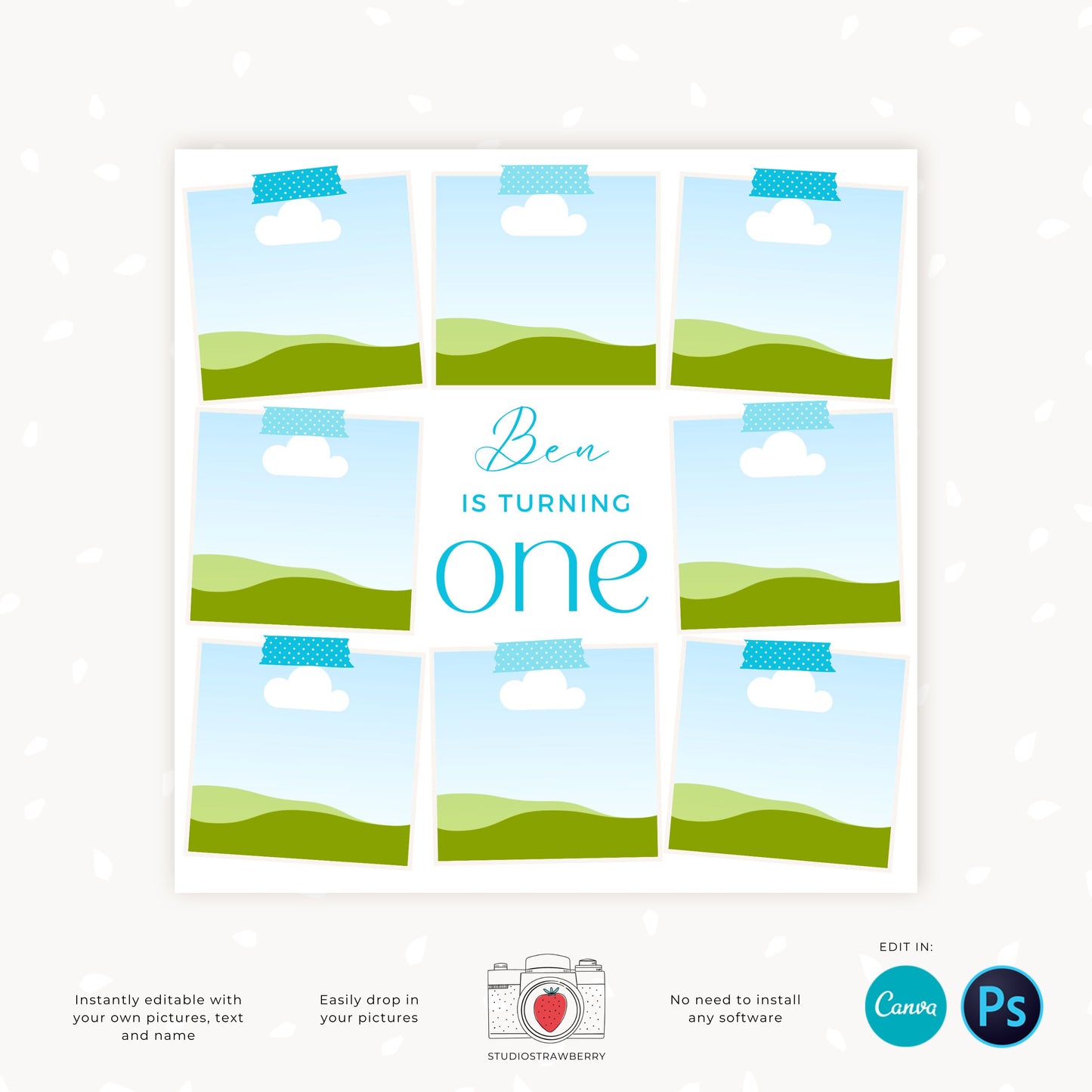 Cake smash photo collage template, First birthday, Cake smash collage, Cake smash mini session collage, Baby collage, Canva template
