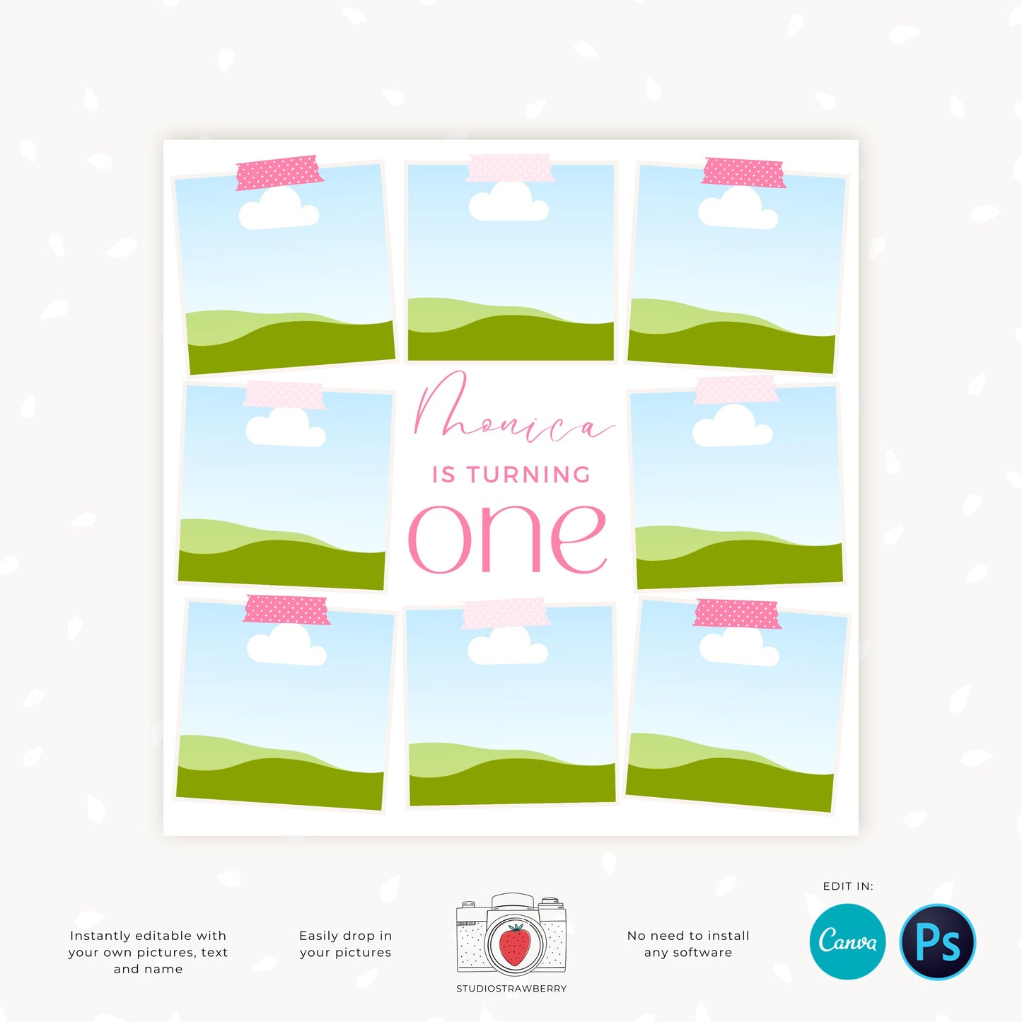 Cake smash photo collage template, First birthday, Cake smash collage, Cake smash mini session collage, Baby collage, Canva template