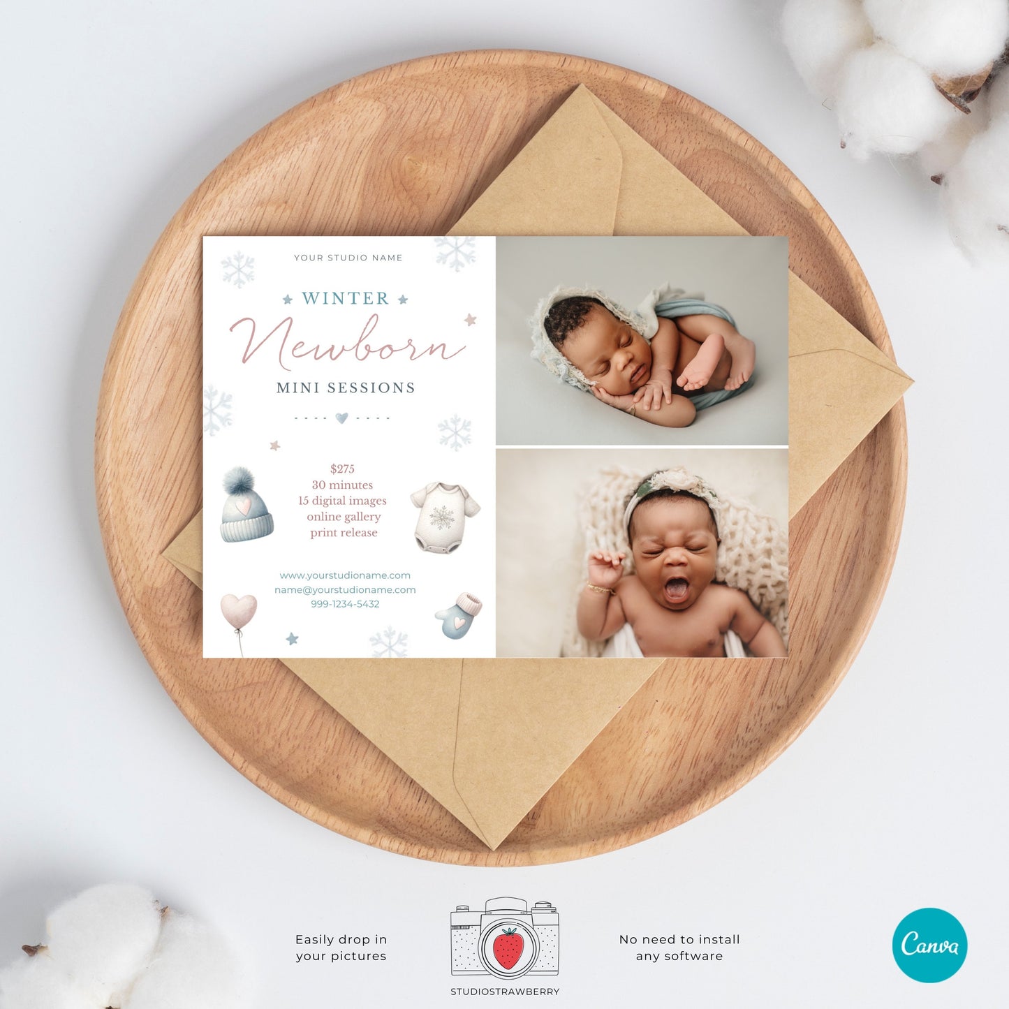 Winter Newborn Mini Sessions Template, Winter Baby Photo Sessions, First photoshoot, Winter Newborn Photography Marketing Board, Instagram