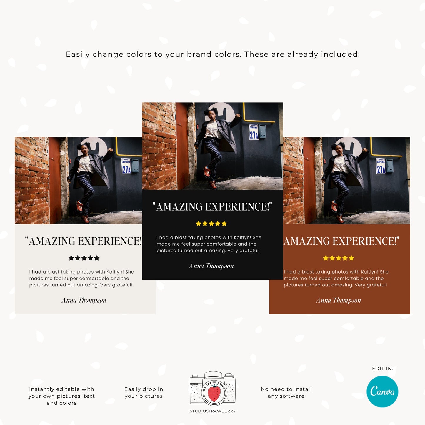 Photographer Review Template for Instagram - Canva Editable Photography Client Testimonial, Bold Black & White Customer Feedback Design C12