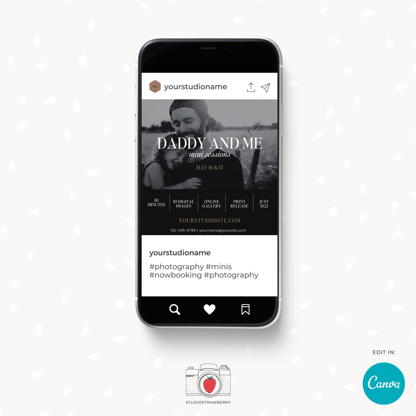 Father's Day Mini Session Template - Canva Editable Flyer - Daddy and Me Photoshoot - Photographer Marketing - Digital Photo Session Ad C12