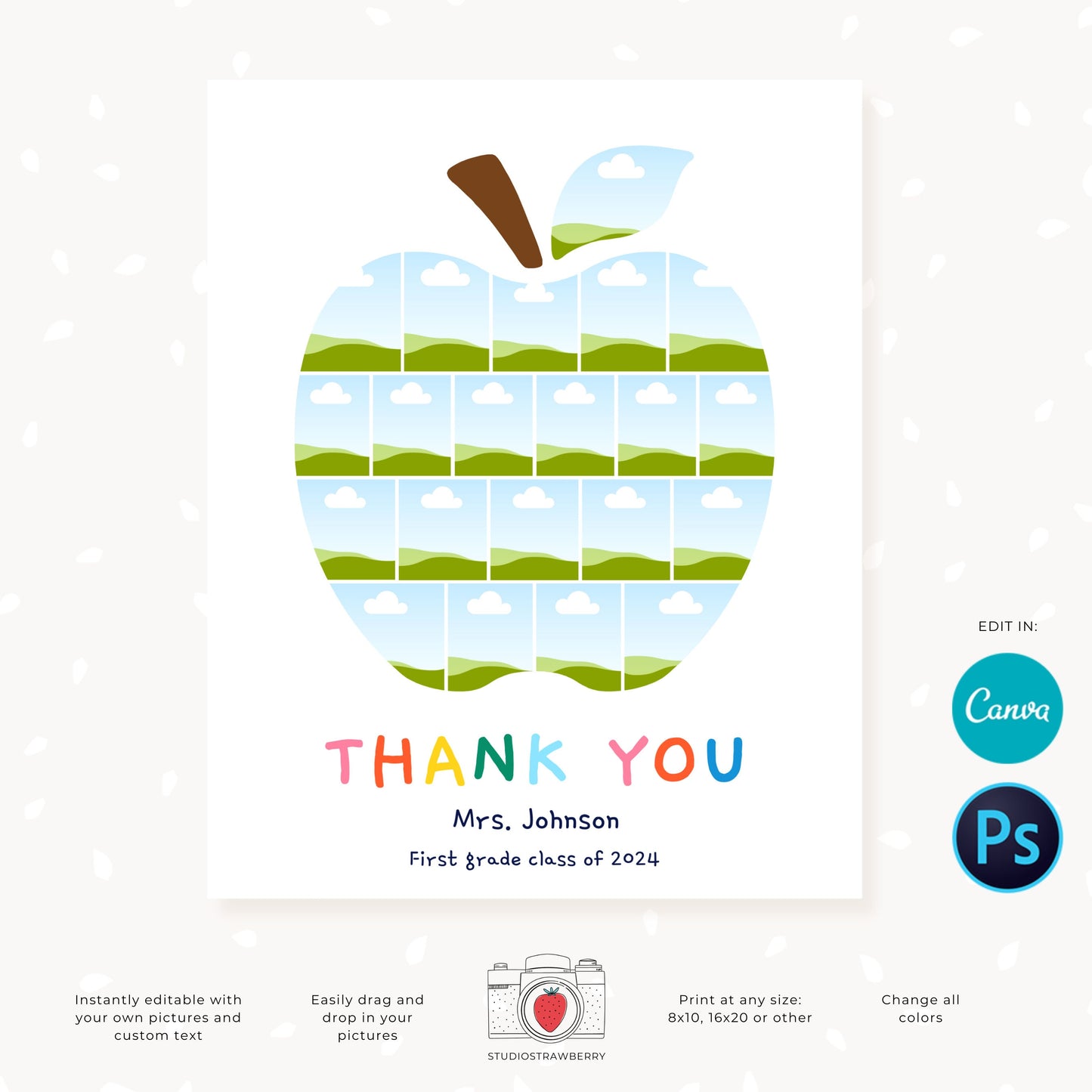 Custom thank you gift for teachers with a personalized apple-shaped photo collage