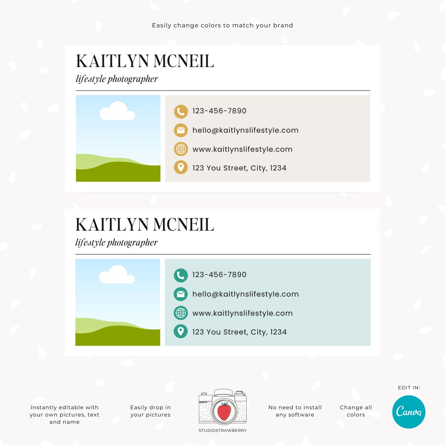 Modern Email Signature Template | Customizable Canva Design for Photography or other businesses for Gmail, Yahoo, Outlook & more | C12