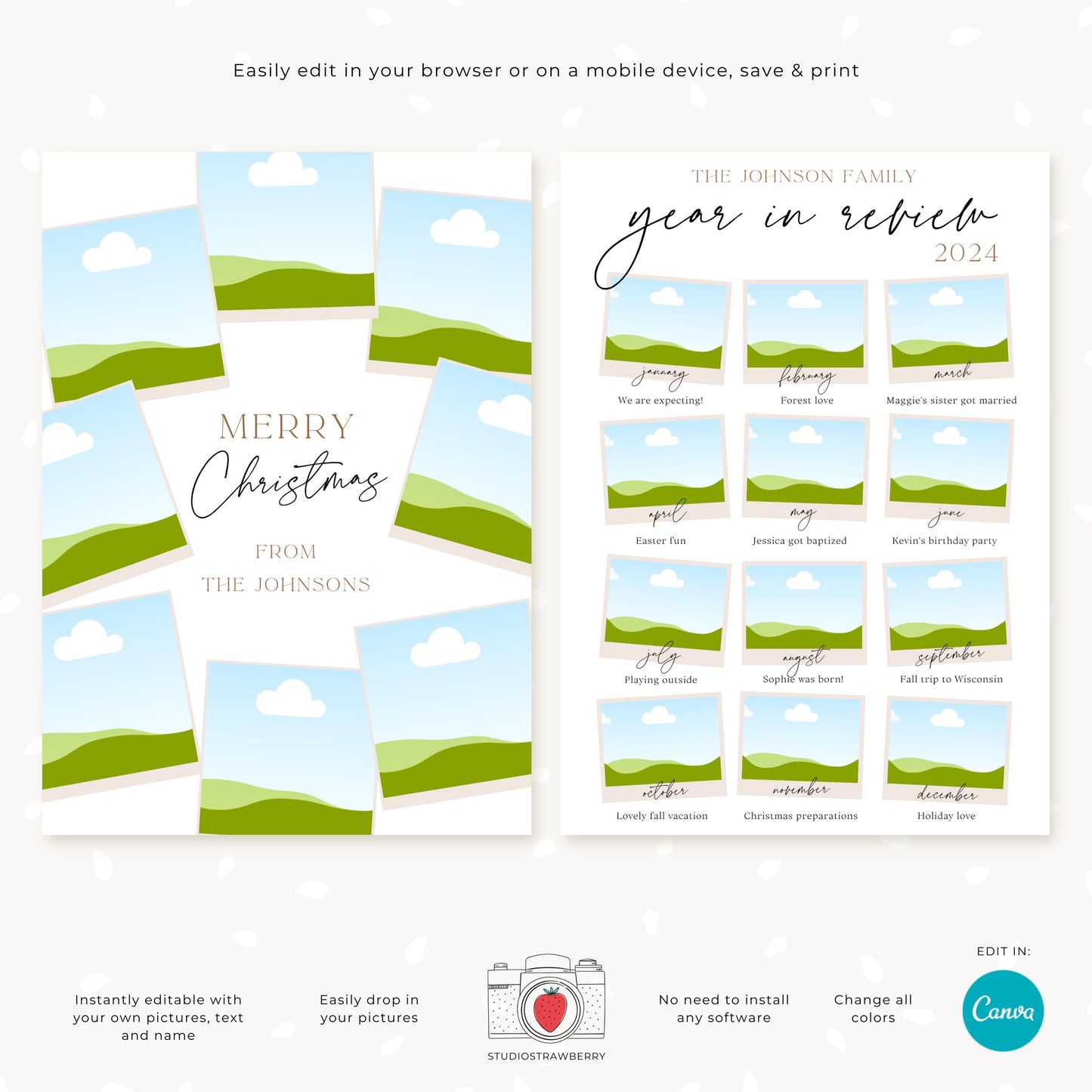 Editable Year in Review Photo Card | Customizable Family Recap Card Template | Holiday Collage | For Christmas, Hanukkah, New Year & more