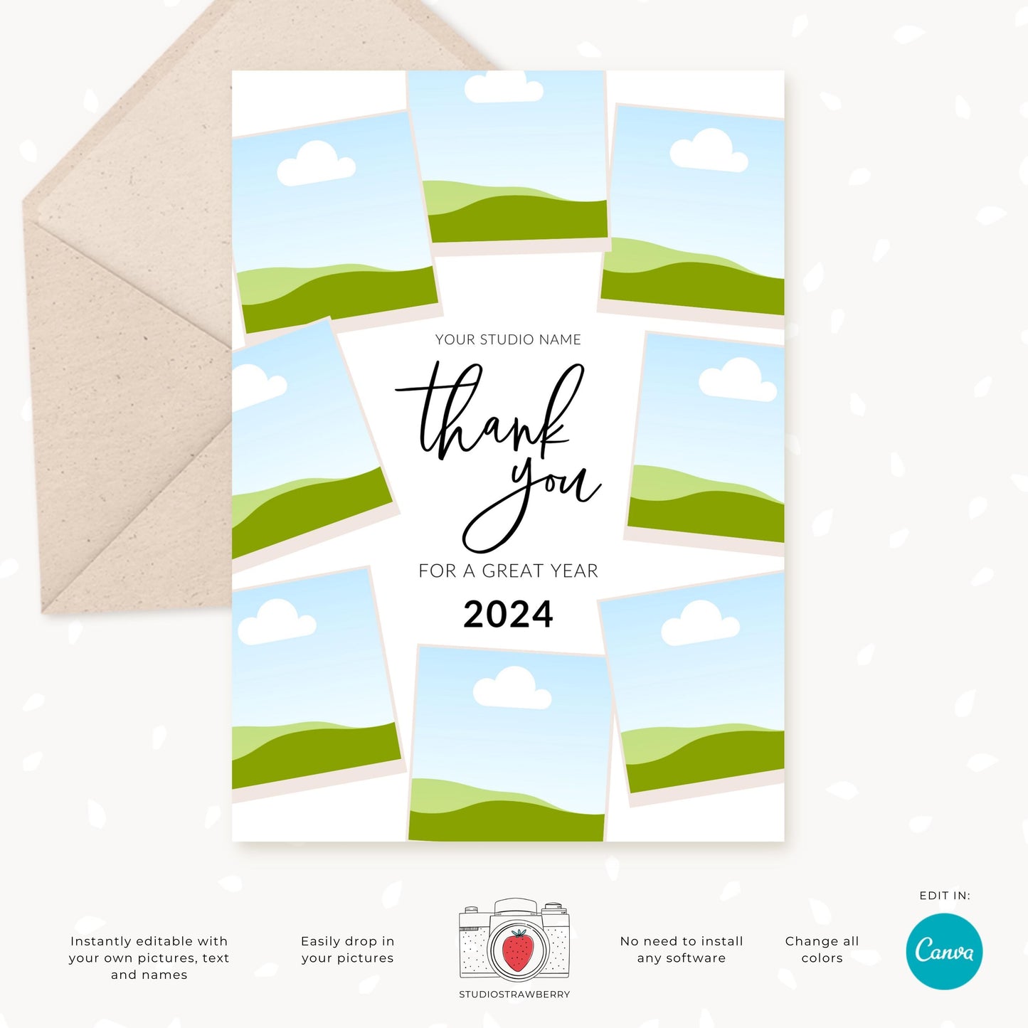 Editable End of Year Thank You Card Template with Photo Placeholders | 2024 Client Appreciation Card for Business | Drag and Drop Design