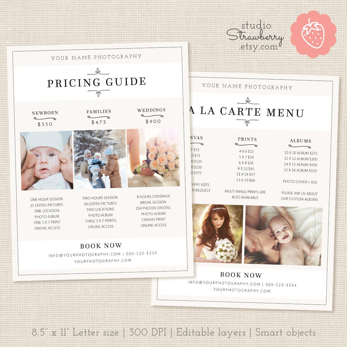 Photography Pricing List, Price List Template, Photoshop Template, Wedding Pricing Template, Wedding Price List, Pricing Guide, Beige Doodle