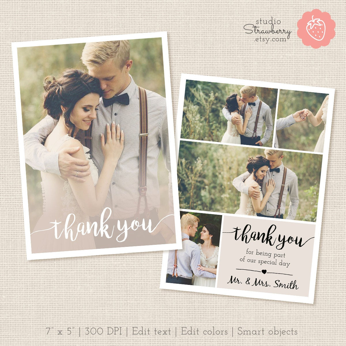 Thank You Card Template, Thank You Printable, Photography Templates, Photoshop Templates for Photographers, PSD template, collage card