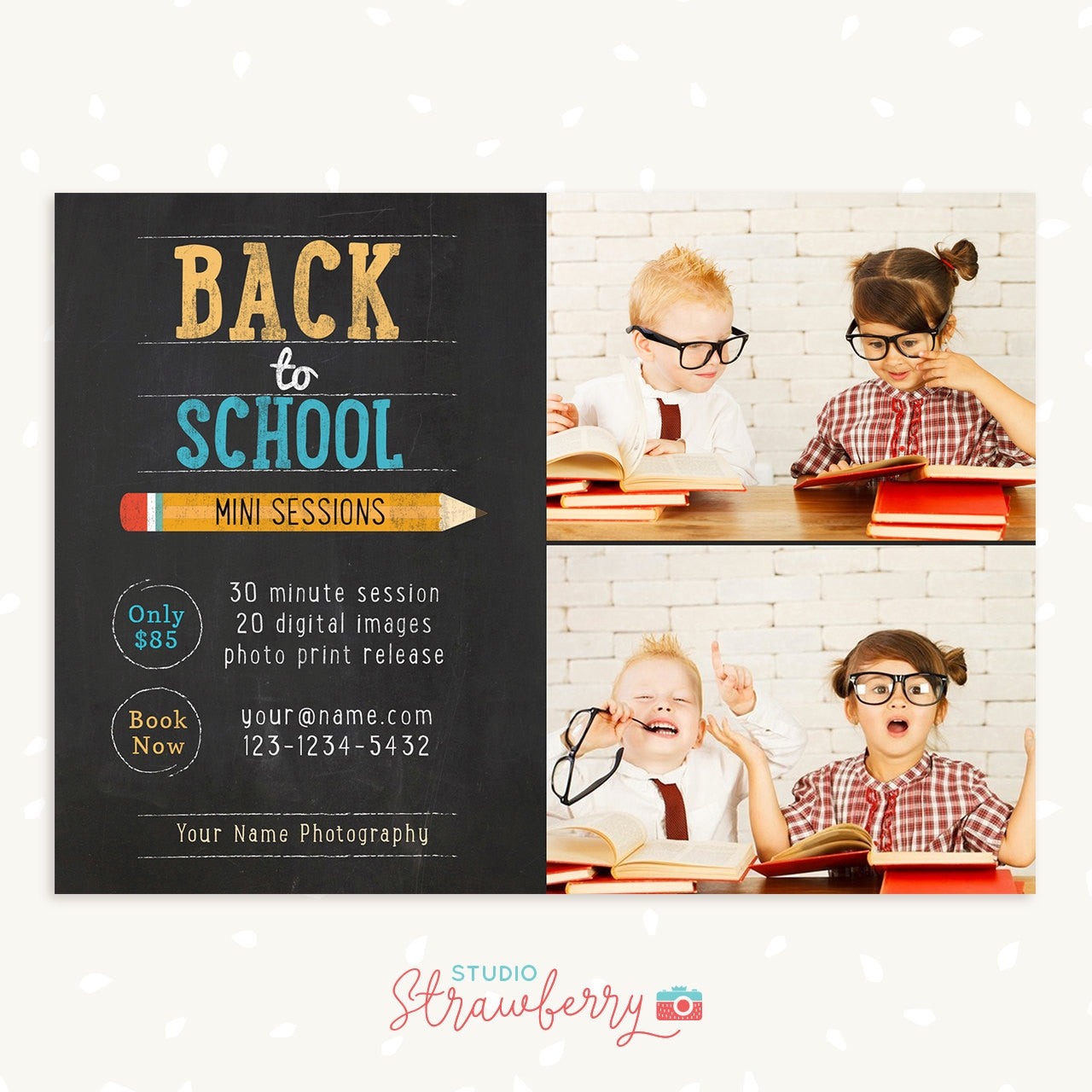 Back to school mini session template, Photoshop Templates for Photographers, Marketing board, Kids, Photography marketing templates, fall