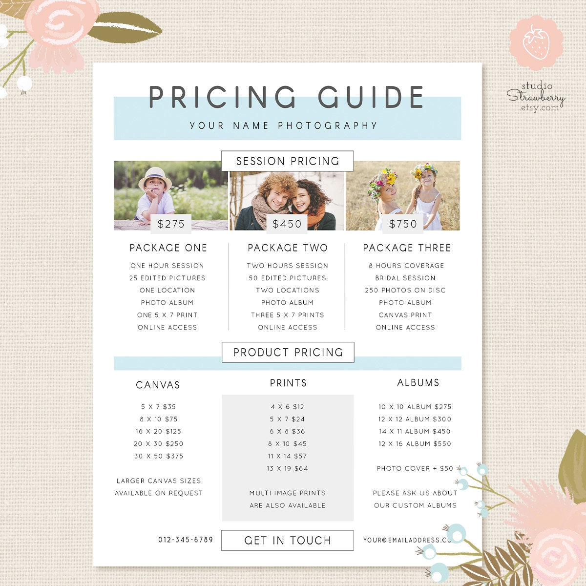 Photography Pricing Template, Pricing Guide Template, Pricing List, Price List Photoshop Template, Pricing Template, Photographer Price List