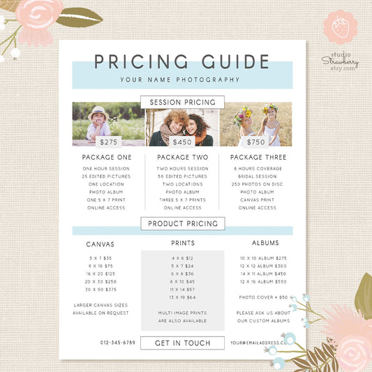 Photography Pricing Template, Pricing Guide Template, Pricing List, Price List Photoshop Template, Pricing Template, Photographer Price List