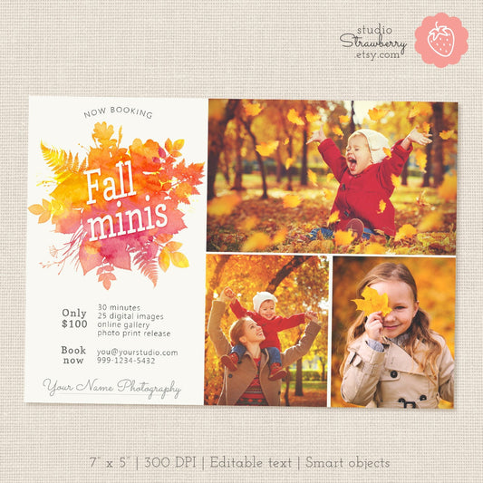 Fall Mini Session Template: "Fall Watercolor" Photography marketing, Photoshop template, Fall template, Autumn photography, Photographer