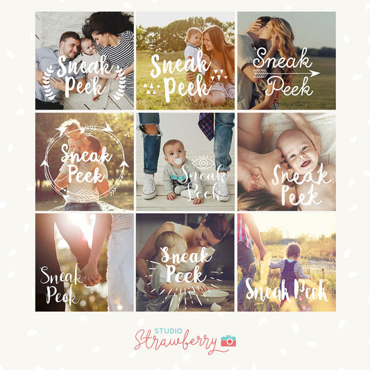 Sneak Peek Photography overlays, Sneak Peek template, photoshop overlay, social media template, hand letter, Sneak peek marketing template