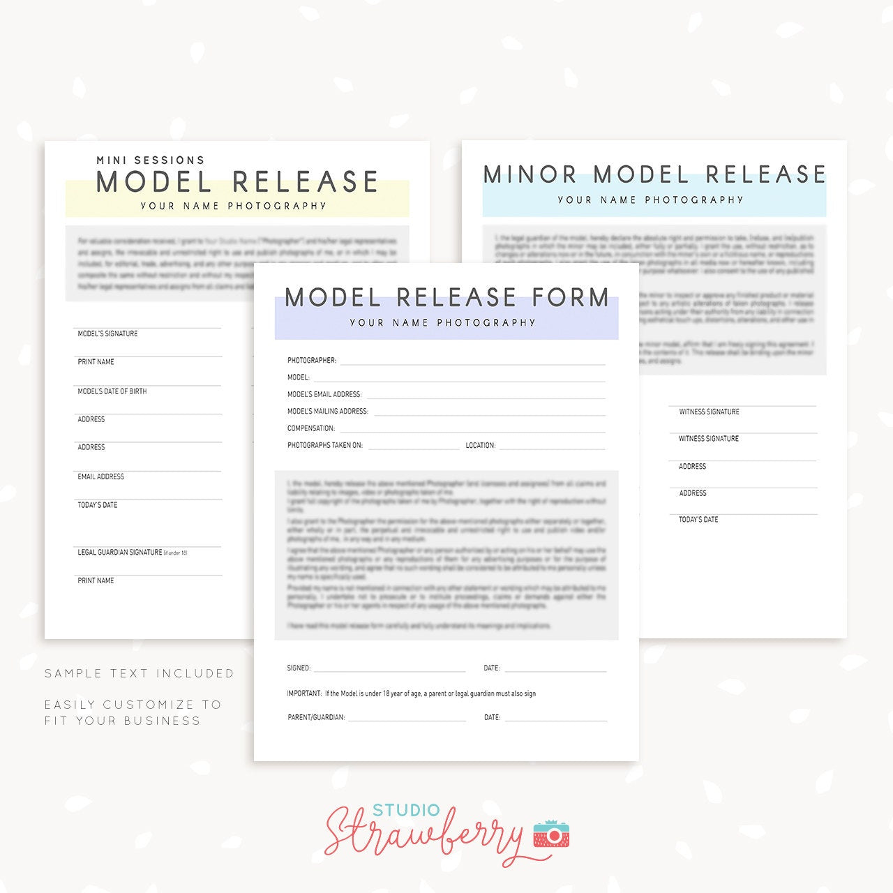 Model Release Form, Photography Forms, Model Release Forms For Photographer, Photography Contract, Templates for Photographers, minor model