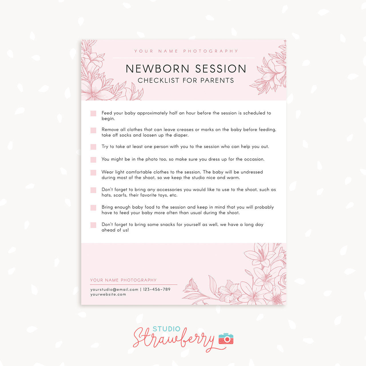 Newborn Photography Checklist for Parents, Prep checklist, Preparing for newborn sessions, Templates for photographers, Preparation