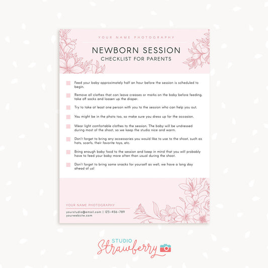 Newborn Photography Checklist for Parents, Prep checklist, Preparing for newborn sessions, Templates for photographers, Preparation
