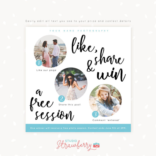 Facebook Template, Social Media Templates for photographers, Instagram Template, Photography marketing, Share and win, Competition