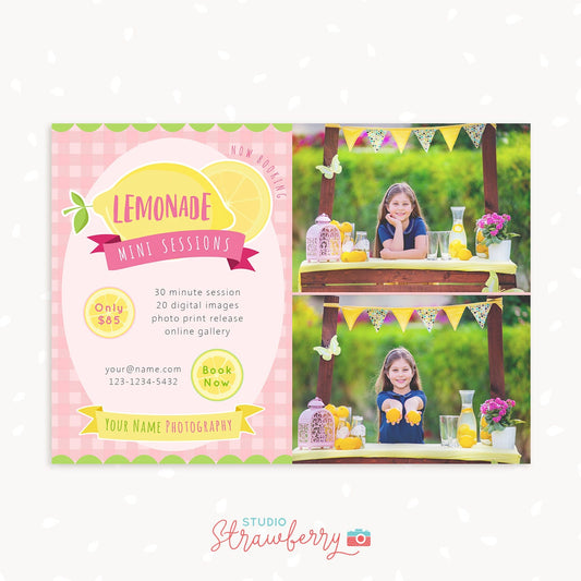 Summer Mini Session Template, Lemonade Stand Template, Pink Lemonade, Marketing Board, Photoshop Template, Photography Marketing Set