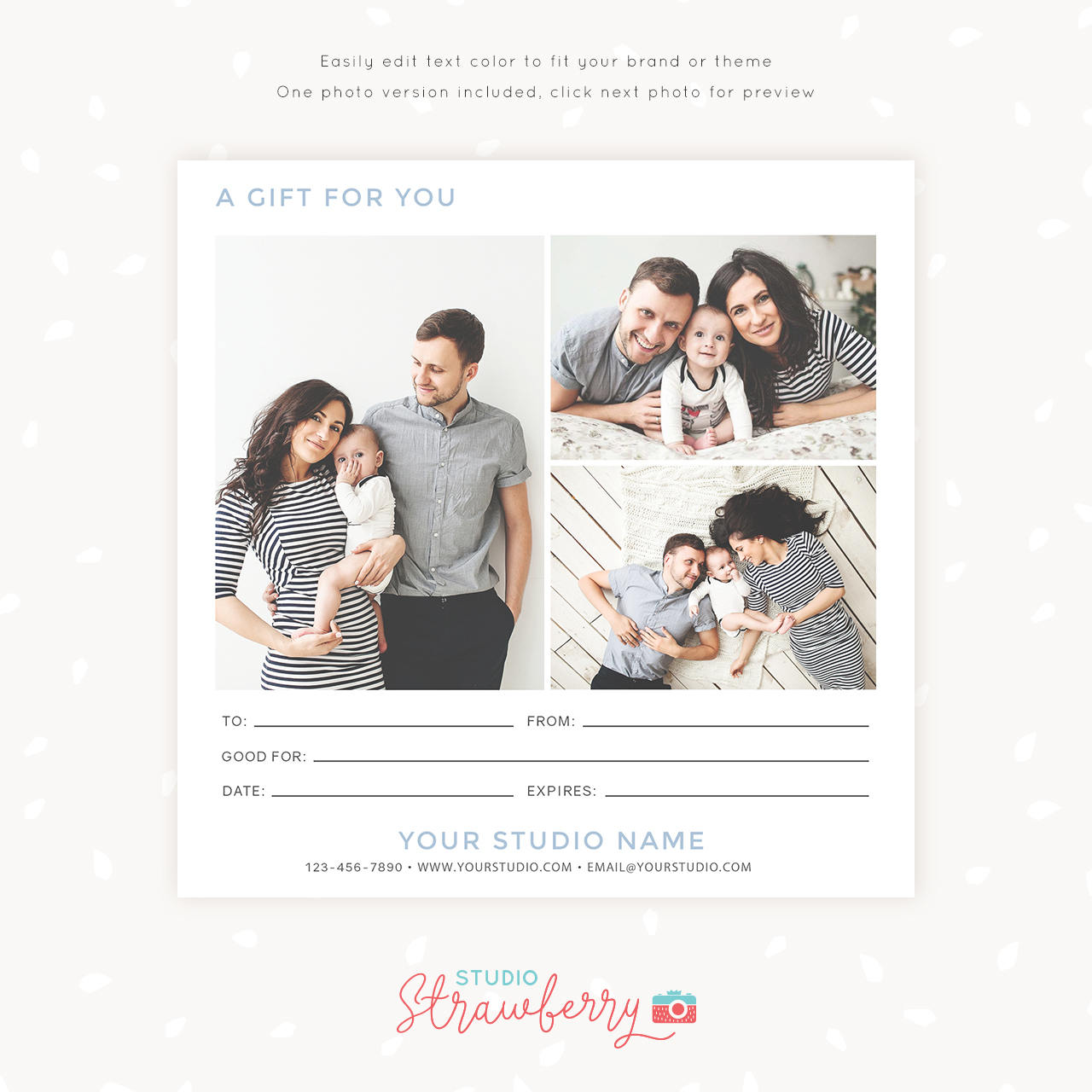 Gift Certificate Template, Photo Gift Card, Printable, Photoshop Template, Photography Gift Certificate, PSD, Square, Collage, One sided