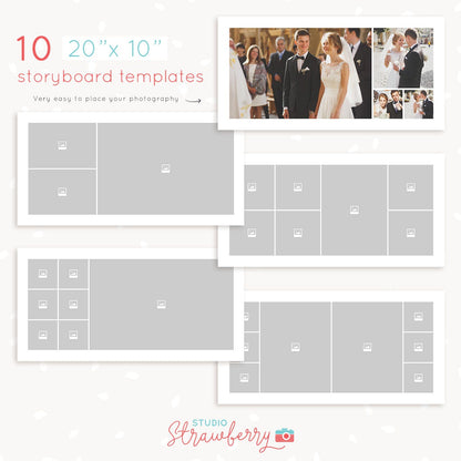 Storyboard template 10x20, blog board template, 20x10 Storyboard Templates, Photography collage template, square album template 10"