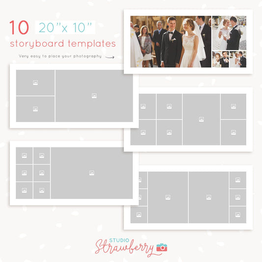Storyboard template 10x20, blog board template, 20x10 Storyboard Templates, Photography collage template, square album template 10"