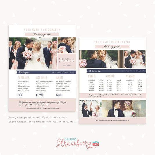Photography Pricing List, Price List Template, Photoshop Template, Wedding Pricing Template, Wedding Price List, Pricing Guide, Collage