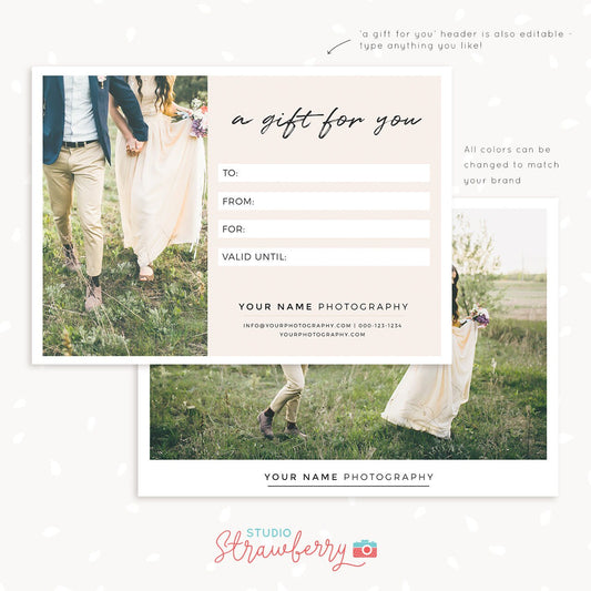 Gift Certificate Template, 7x5 Photo Gift Card, Printable, Photoshop Template, Photography Gift Certificate, PSD, Postcard gift certificate