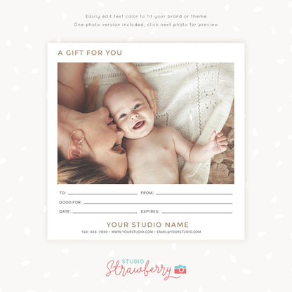 Gift Certificate Template, Photo Gift Card, Printable, Photoshop Template, Photography Gift Certificate, PSD, Square, Collage, One sided