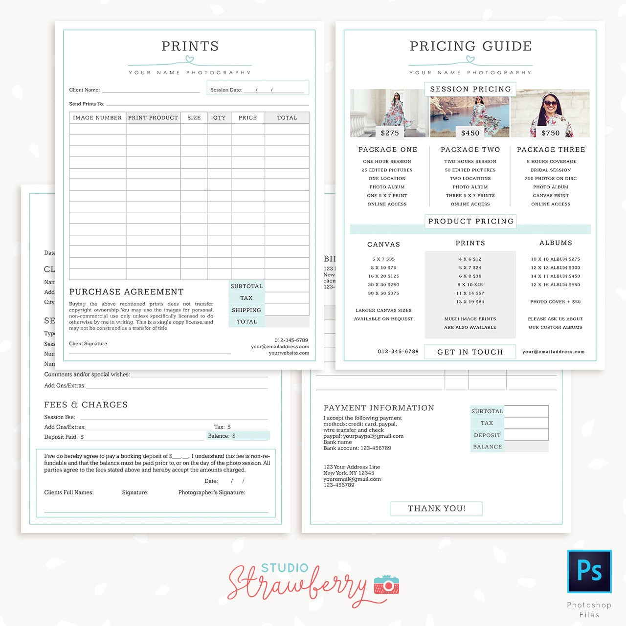 Photography Forms, Client Booking Form For Photographer, Sign up Template, Invoice Template Photography, Pricing Guide Photography, Prints
