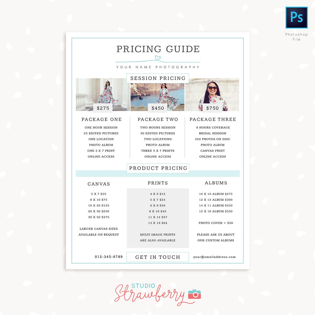 Photography Pricing Template, Pricing Guide Template, Pricing List, Price List Photoshop Template, Pricing Template, Photographer Price List