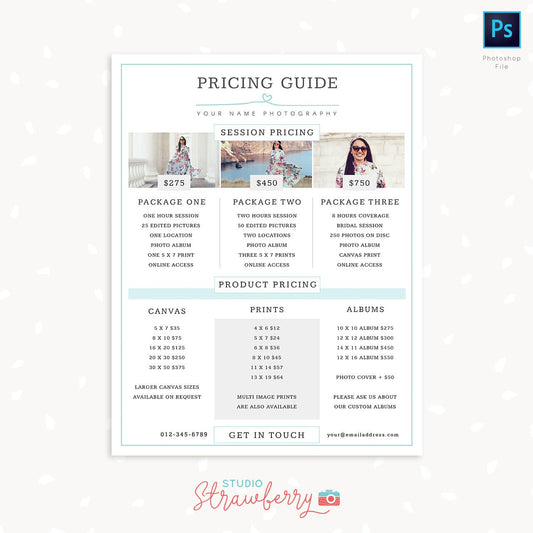 Photography Pricing Template, Pricing Guide Template, Pricing List, Price List Photoshop Template, Pricing Template, Photographer Price List