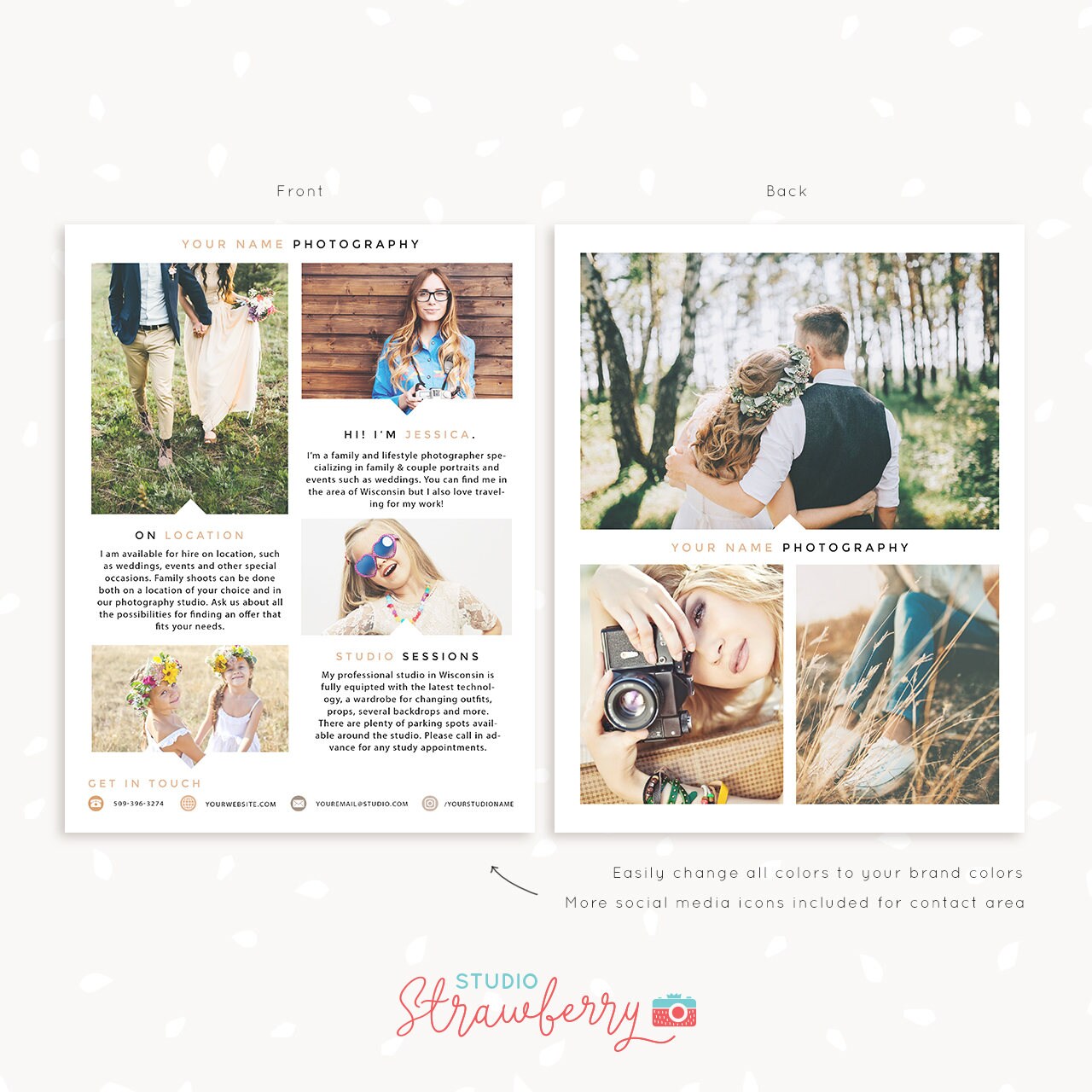 Flyer template download, Photography brochure template, pamphlet, photography flyer, one page flyer, one page brochure, letter size, collage