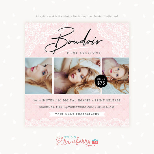 Boudoir Template, Mini Session Template, Boudoir Photography, Mini Sessions, Marketing Board, Photoshop Template, Boudoir Marketing Template