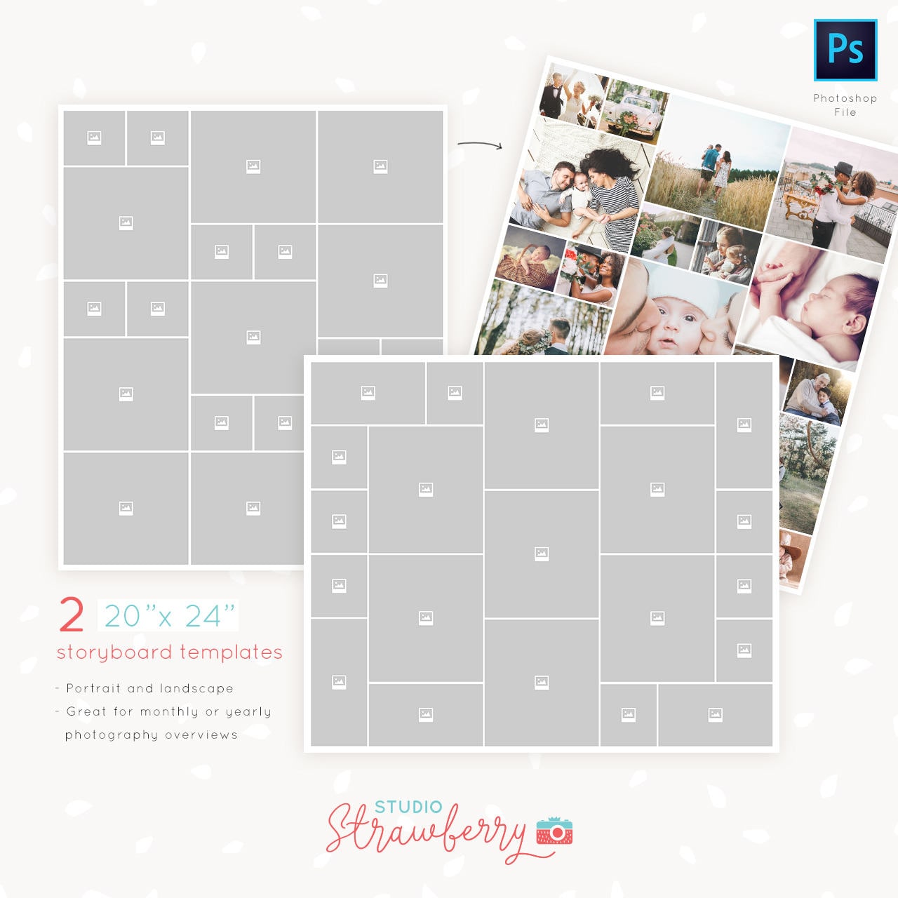 Storyboard template 20" x 24", set of two, big collage photoshop template, storyboards / moodboards / blog boards / photo collages 21 photos