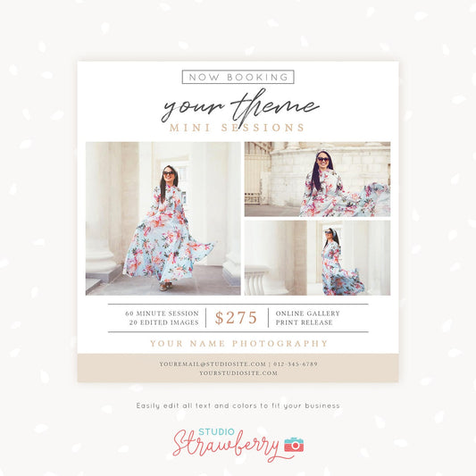 Mini Session Template, Photography marketing, Photoshop template, Classic mini sessions template, Editable marketing board, photo sessions