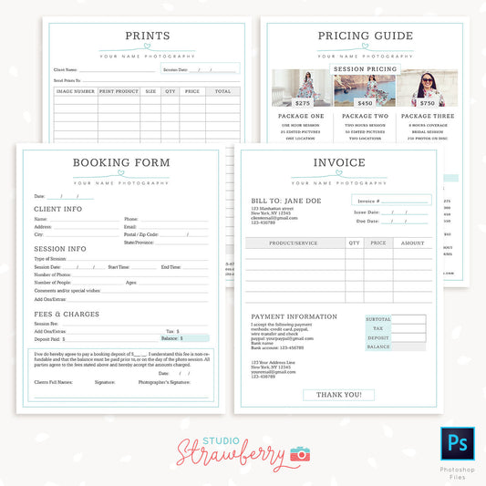 Photography Forms, Client Booking Form For Photographer, Sign up Template, Invoice Template Photography, Pricing Guide Photography, Prints