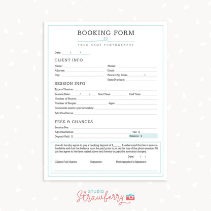 Photography Forms, Client Booking Form For Photographer, Sign up Template, Invoice Template Photography, Pricing Guide Photography, Prints
